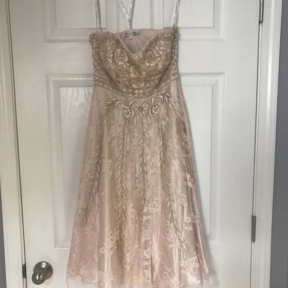 Sue Wong lace strapless cocktail dress